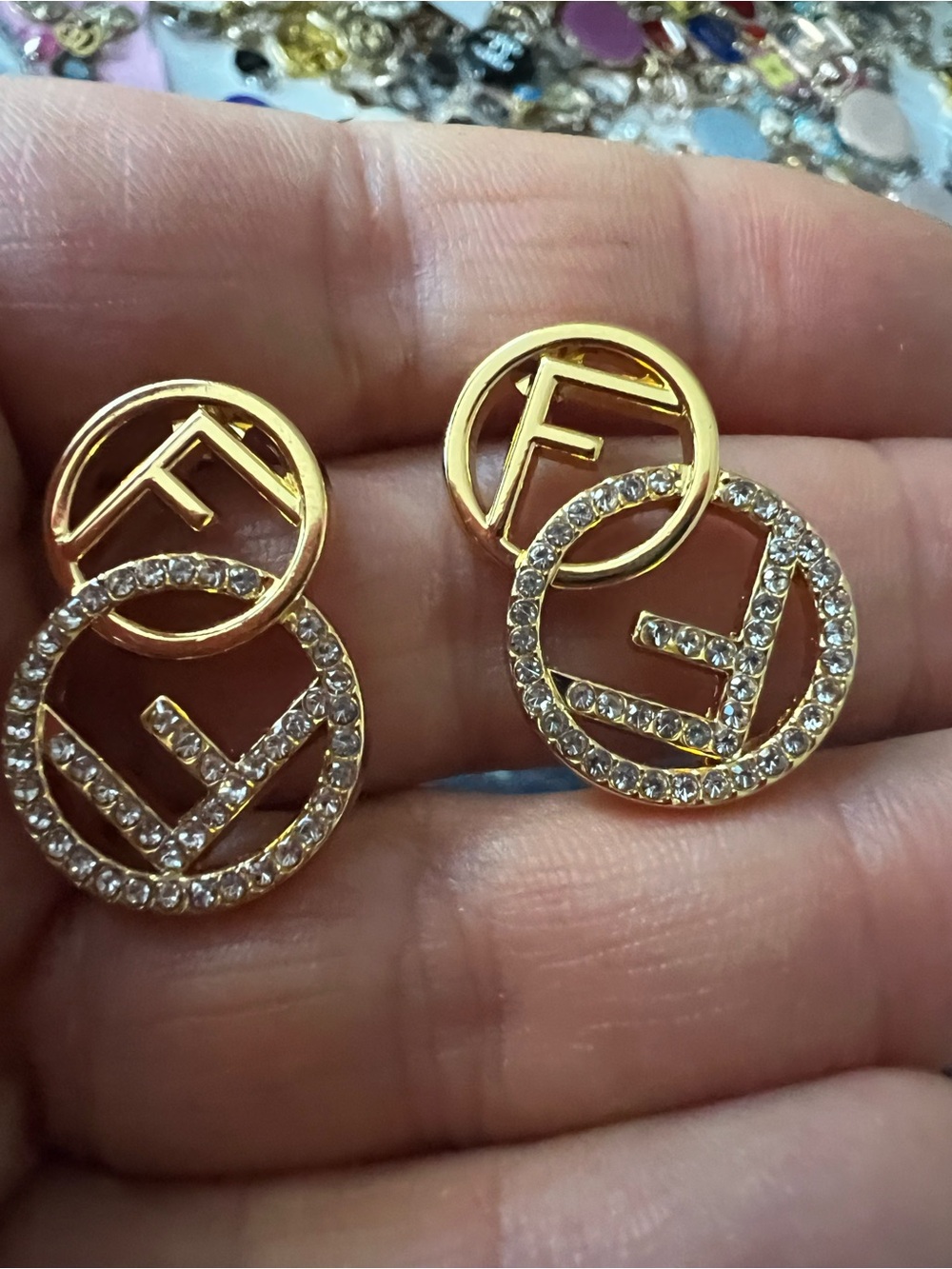 Gold-Tone fashion Crystal Double Circle Drop Earrings